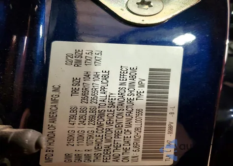 2020 Honda Cr-V Lx z USA, uszkodzony, nr VIN 5J6RW2H28LL007556